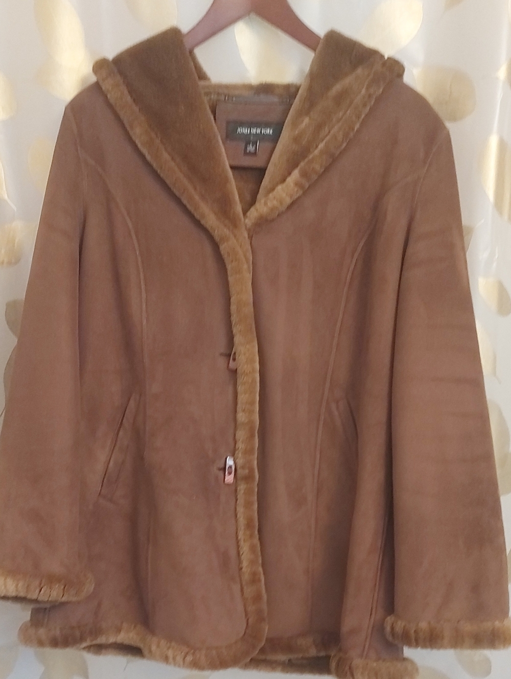 Jones New York Hooded Faux-Shearling Jacket in Chestnut